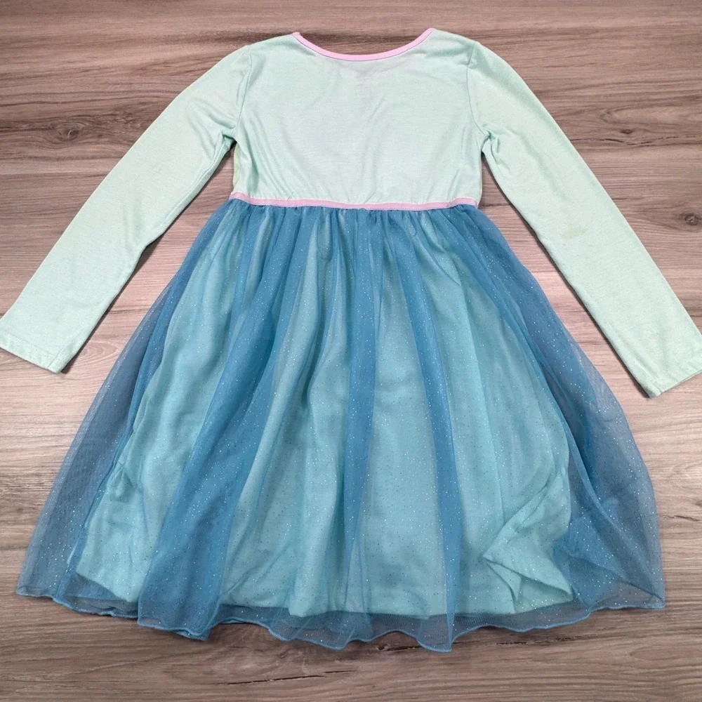 Disney Elsa Frozen Princess Long Sleeve Dress Girls Size 7/8 Blue‎ Sparkle Tulle